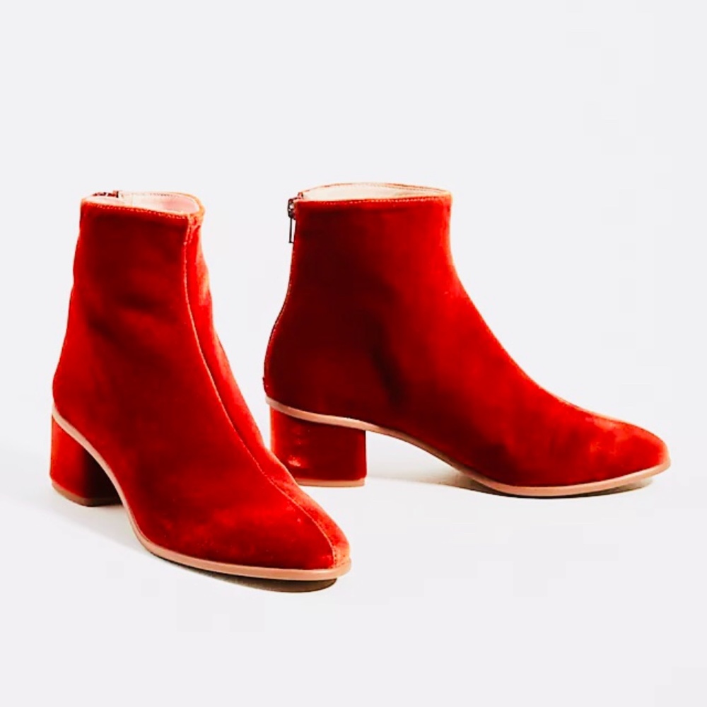 Anthropologie Spanish Red Velvet Booties